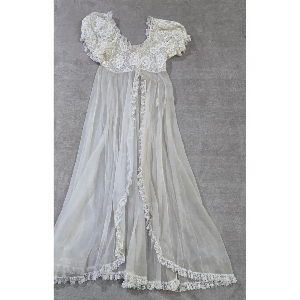 Vtg Tosca Nightgown Robe Peignoir Lingerie Set Sheer Lace Chiffon Medium Bridal